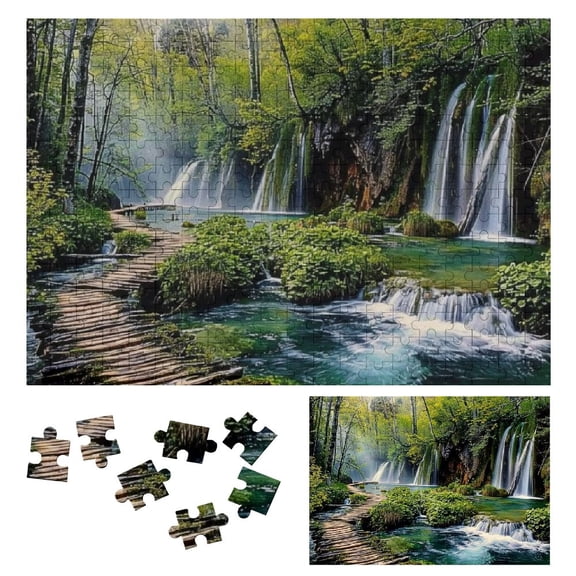 Shiartex Waterfall Woods River Wooden Jigsaw Puzzle Challenging Difficult Wood Puzzles for Adults Gift for Family Friends 300 PCS