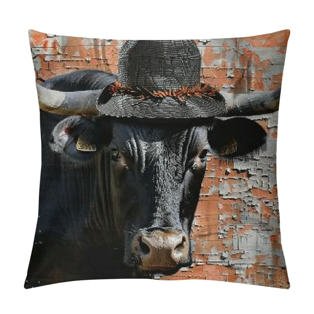 Shiartex Western Bull Throw Pillow Cover Cowboys Cowgirl Highland Cow