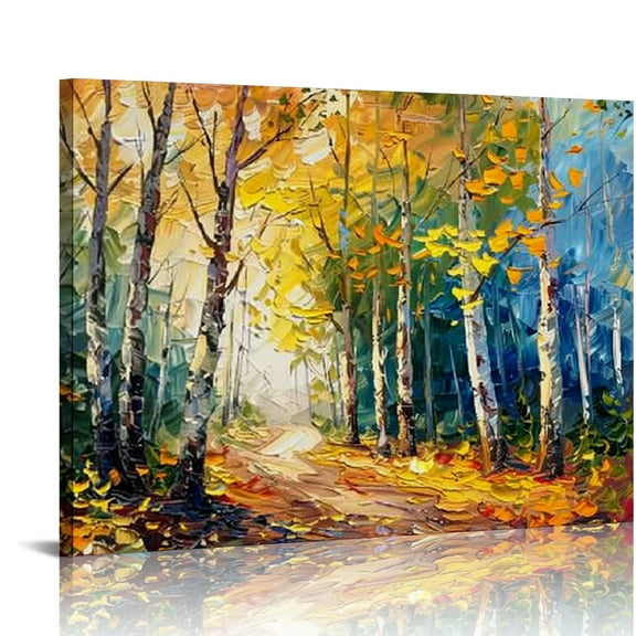 Shiartex White Birch Tree Canvas Wall Art Yellow Forest Painting Landscape Poster Nature Fall Artwork Abstract Modern Art for Living Room Bedroom Bathroom Office Wall Decor,20x16 in/16x12 in