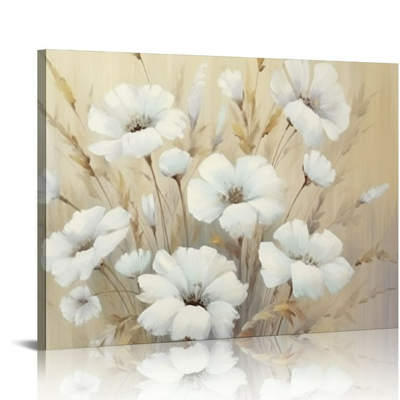 Shiartex White Floral Painting Wall Art: Yellowish Peony Artwork Flowers Canvas Picture Painting for Bedroom 20x16 in/16x12 in