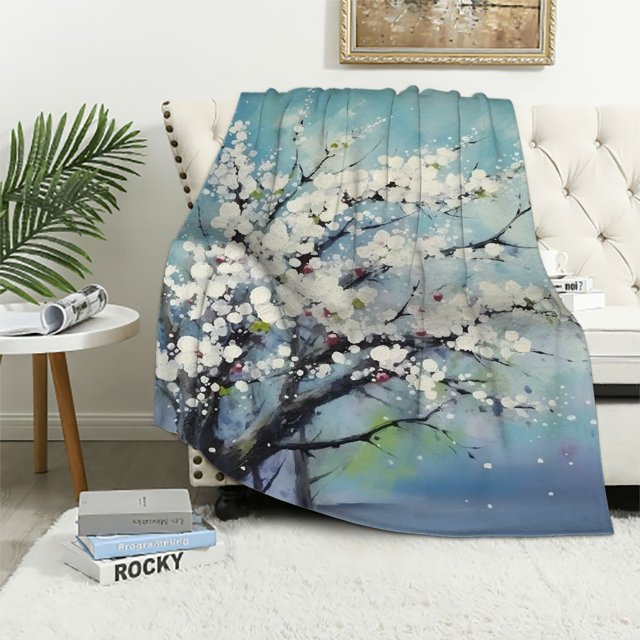 Shiartex White Flowers Ideal Comfy Throw Blanket for All Seasons
