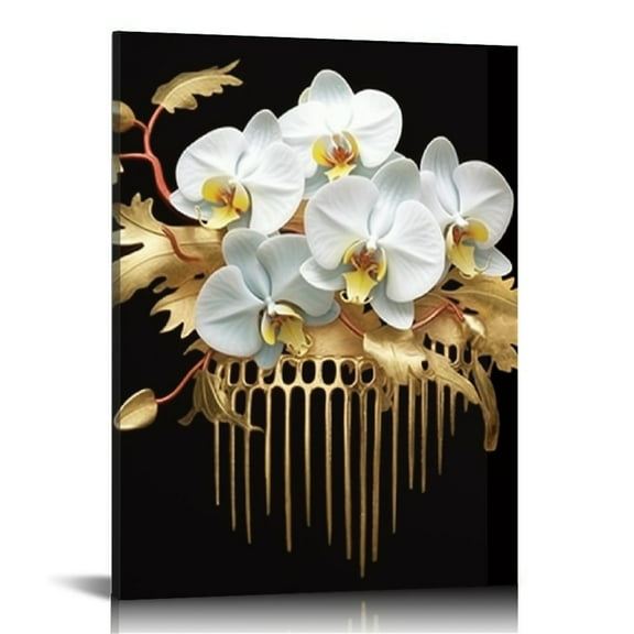 Shiartex White Gold Flowers Wall Art Black and White Luxury Wall Art Black and White Flower Pictures Wall Decor Art White Flowers Canvas Gold Nordic Picture Living Room Bedroom Decor 16x20 in/12x16 in