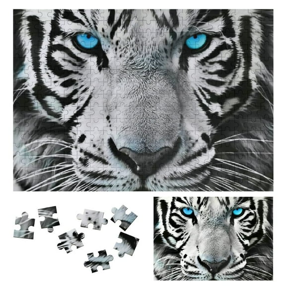Shiartex White Tiger Print Wooden Jigsaw Puzzle Challenging Difficult Wood Puzzles for Adults Gift for Family Friends 300 PCS