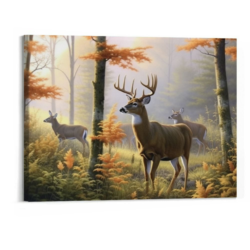 Shiartex Whitetail Deer In Autumn Forest Poster Picture Wall Art Canvas ...
