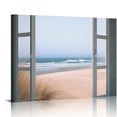 thumbnail image 1 of Shiartex Window Beach Picture Wall Art Window Frame Style Canvas Art Painting Poster Ocean Coastal Landscape Wall Decor Bathroom Living Room Relax Chic Home Decor 20x16 in/16x12 in, 1 of 4