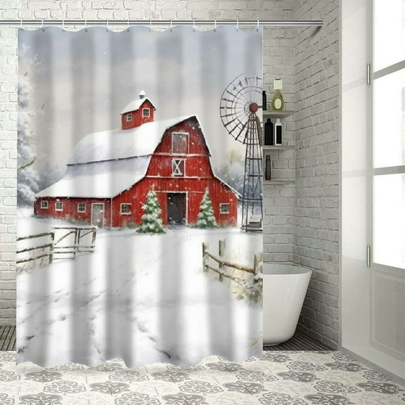 Shiartex Winter Landscape Print Shower Curtain, Background Curtain for Showers and Bathtubs, 100% Polyester Fiber, Bathroom Decoration with Hooks, Various Sizes Available 36x72