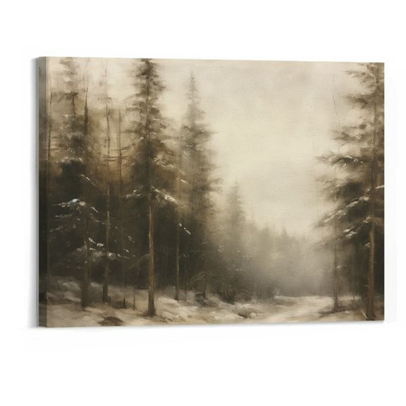 Shiartex  Winter Pine Forest Landscape Canvas Wall Art, Rustic Christmas Snowy Pine Tree Poster Print, Watercolor Nature Wilderness Wall Decor Artwork for Living Room 20x16 Inch