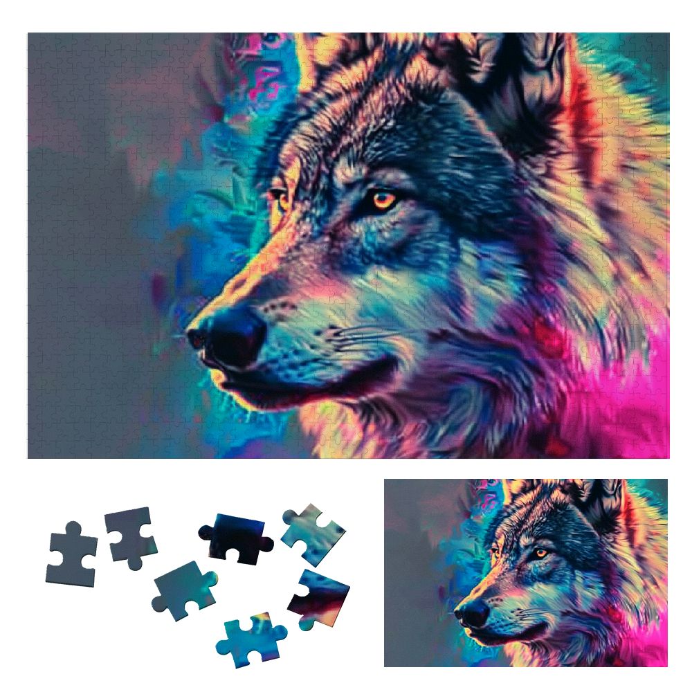 Shiartex Wolf Colorful Background Furry Art Wooden Jigsaw Puzzle for ...