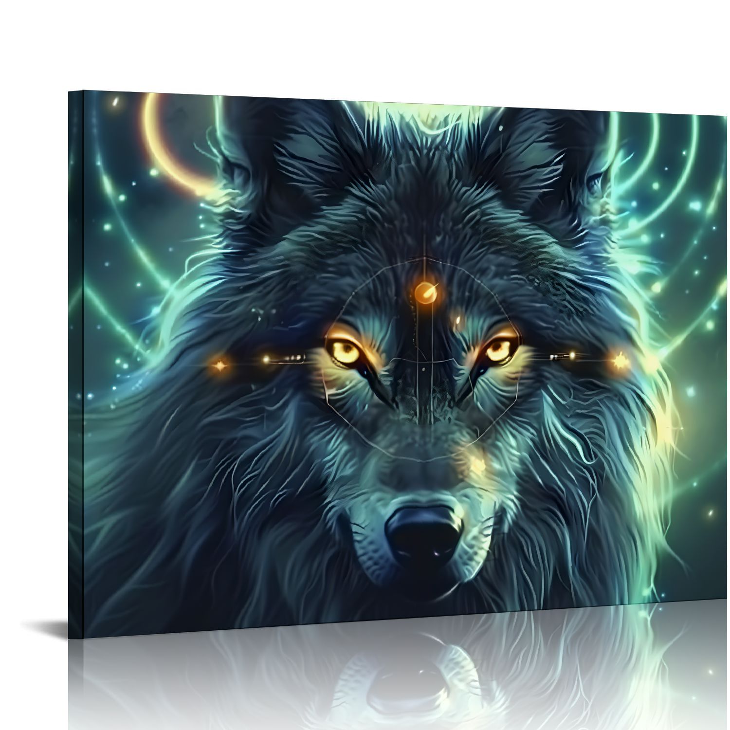 Shiartex Wolf Glowing Eyes Circles of Light Canvas Wall Art Print Home ...