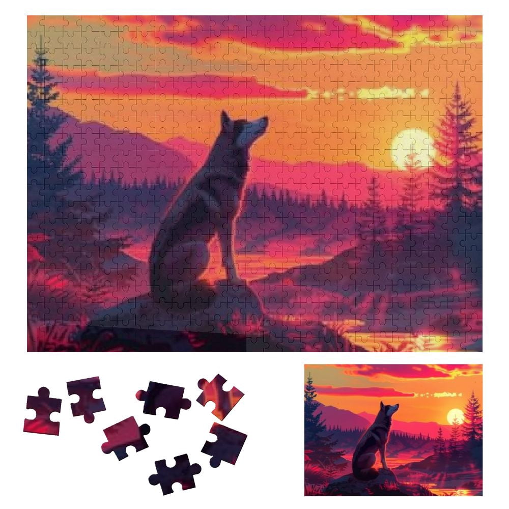 Shiartex Wolf Sunset Mountains Wooden Jigsaw Puzzle for Adults and Kids ...