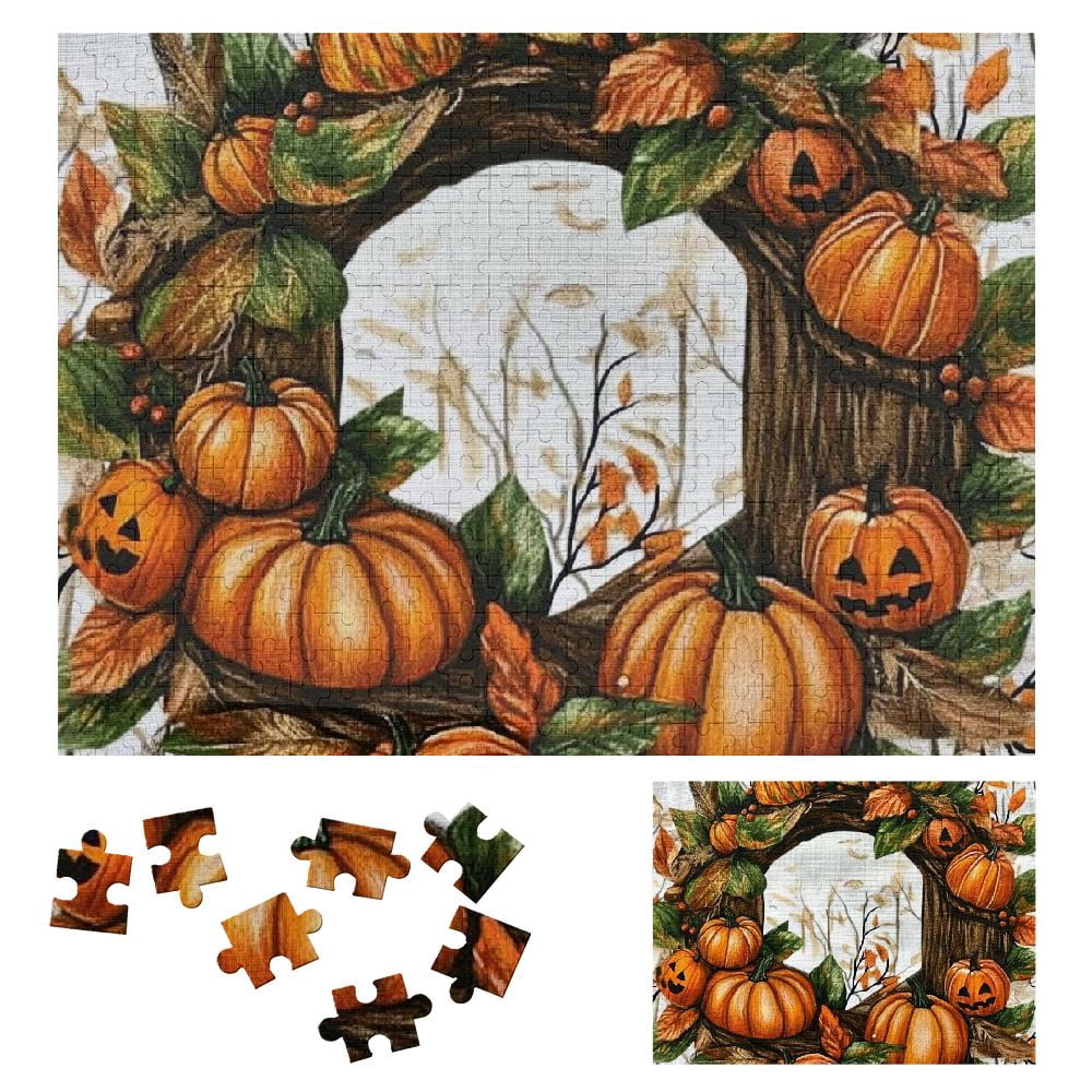 Shiartex Wooden Jigsaw Puzzle Pumpkin Wreath Birdhouse Folk Art Family ...