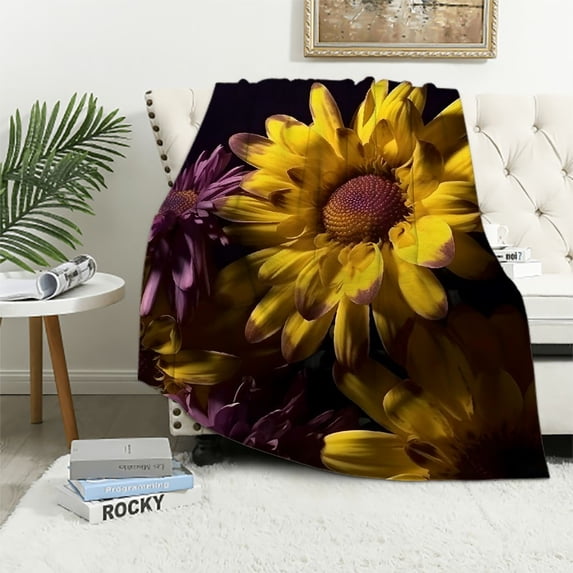 Shiartex Yellow Chrysanthemum Print Blanket for All Seasons - Lightweight Flannel Blanket with Excellent Hand Feel - Perfect Gift for All Occasions - Multi-Functional and Easy Care Blanket 40x50in
