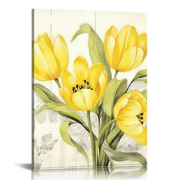 Shiartex  Yellow Gray Wall Art Canvas Flowers Birds Wall Decor for Living Room Bathroom Abstract Modern Floral Posters Print Artwork Framed Hang Pictures for Home Decor 16x20 in/12x16 in