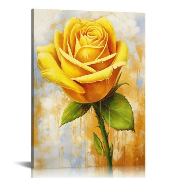 Shiartex Yellow Rose Wall Art Flower Picture Canvas Posters Print Modern Floral Artwork Framed For Living Room Bedroom Wall Painting Home Decor, 16x20 in/12x16 in