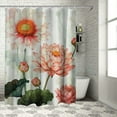 thumbnail image 1 of Shiartex  Yoga Shower Curtain, Pastel Colored Blooming Lotus Flower Romantic Fresh Garden Plant Spa Theme, Cloth Fabric Bathroom Decor Set with Hooks, Peach Green and White, 1 of 7