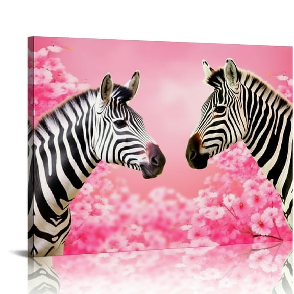 Shiartex Zebras Flowers Canvas Wall Art Print Modern Home Decor Living Room Bedroom Office Wall Decor 16x12in