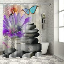 Shiartex Zen Spa Shower Curtain Zen Butterfly Lotus Shower Curtain Fabric Polyester Waterproof Relaxing Meditation Bathroom Curtains with Hooks 36x72
