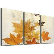 Shiartex for Living Room Wall Decor 3 Piece Canvas Wall Art Thanksgiving Butterfly Maple Leaf 12x16x3pcs