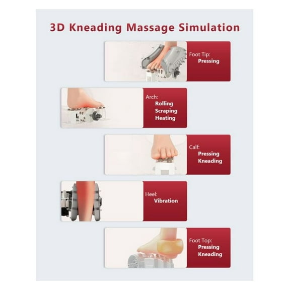 Shiatsu Foot & Leg Massager - Kneading, Rolling, Vibration & Heat - for Tired Feet & Calves - Adjustable Intensity - Washable Foot Sleeves - Black/Red