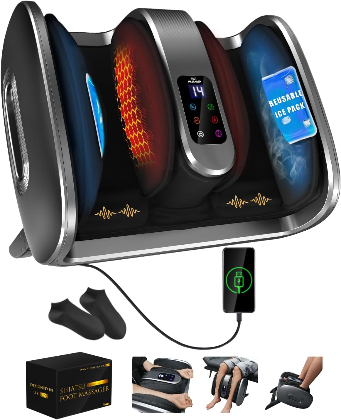 Shiatsu Foot Massager with Heat, Basic Massager for Tired Foot Blood Circulation-Deep Kneading Rolling, Fits Feet Up to Size 13, Ideal Winter Gift for Men Women