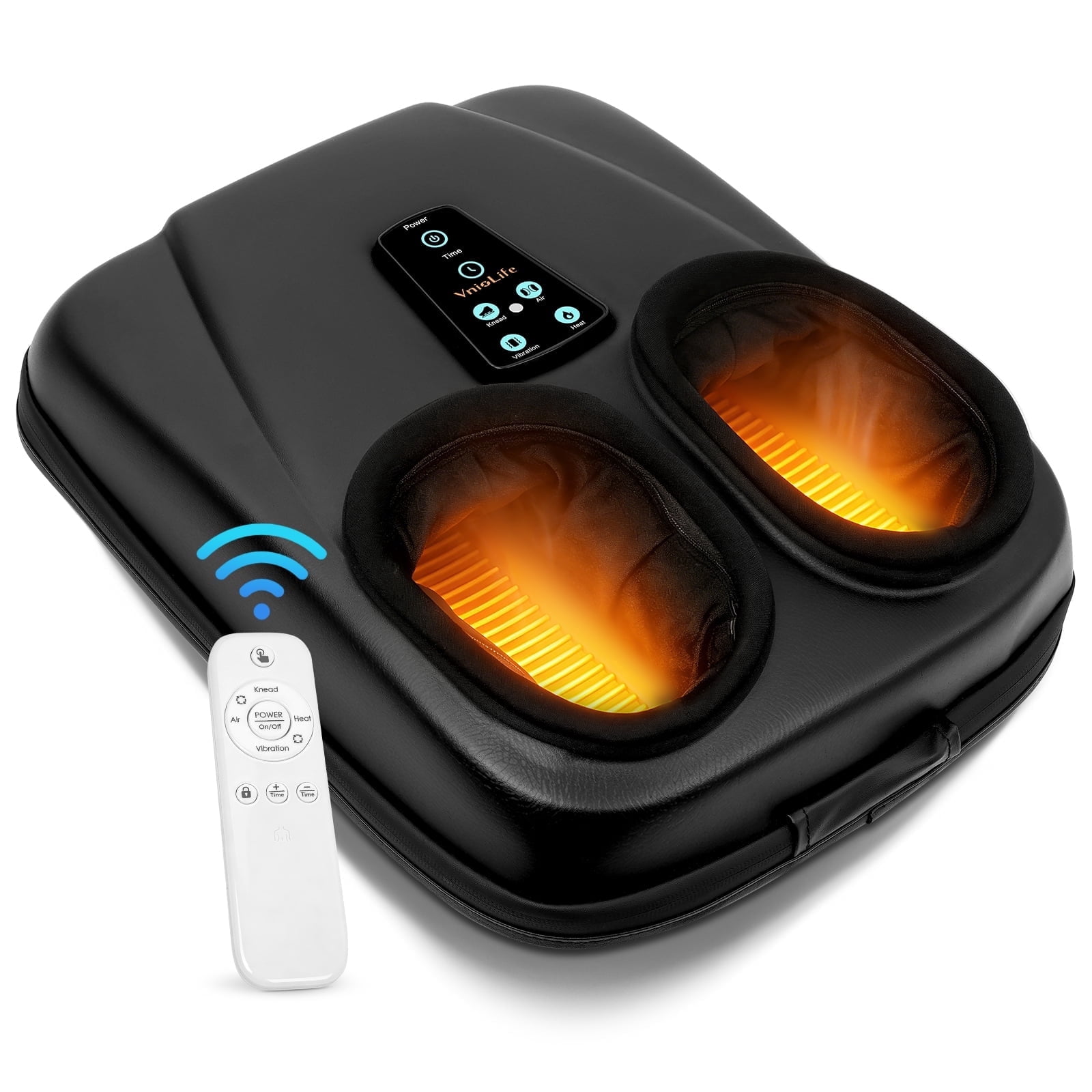 Shiatsu Foot Massager with Heat, Electric Foot Massager Machine for Plantar Fasciitis Neuropathy with Remote Control, Adjustable Vibration and Compression (Black)