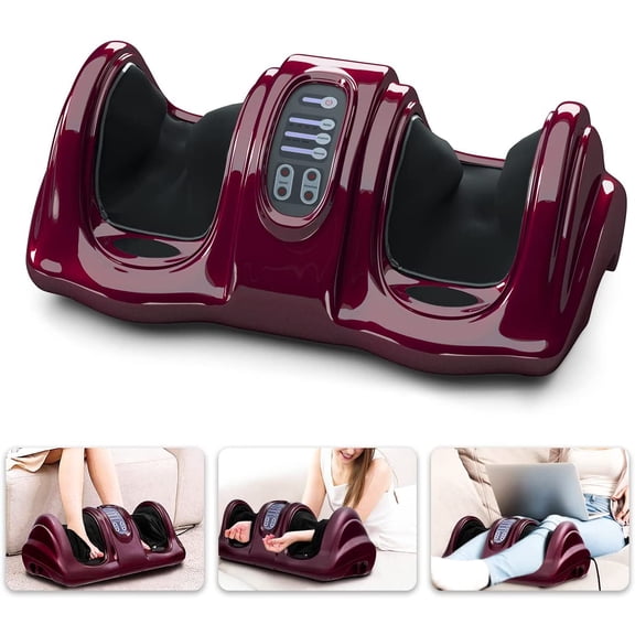 Shiatsu Foot Massager with Remote, 4 Modes Deep Kneading Rolling, Leg Ankle & Calf and Feet Massage for Neuropathy, Pain Relief, Plantar Fasciitis, Blood Circulation, Burgundy