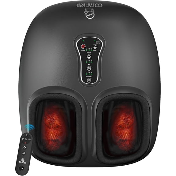 Shiatsu Foot Massager with Heat Kneading Rolling Vibration Compression and Remote Control for Neuropathy and Plantar Fasciitis Matte Black