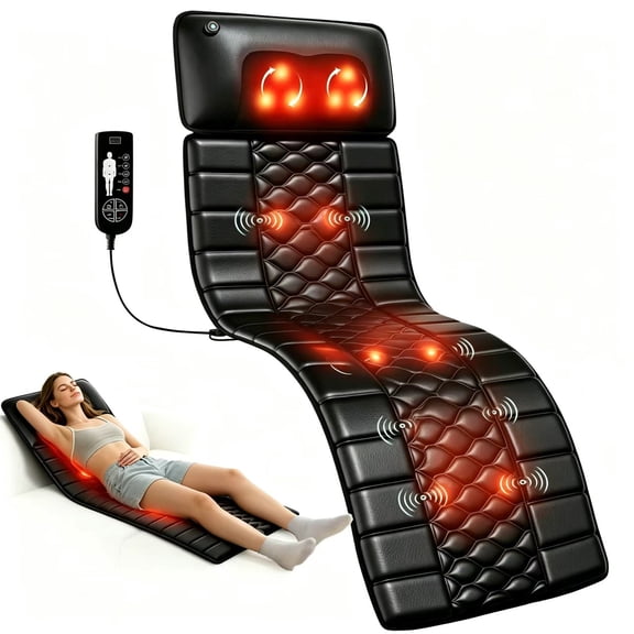 Shiatsu Full Body Massage Mat with Heat, Detachable Massager Pad, 10 Vibrating Motors, Deep Tissue Pain Relief for Back, Neck & Legs - Relaxation at Home or Office