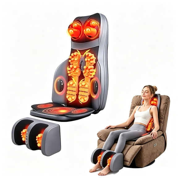 Shiatsu Massage Chair Cushion with Foot Massager, Adjustable Backrest Vibration Massage Pad for Neck, Back and Legs