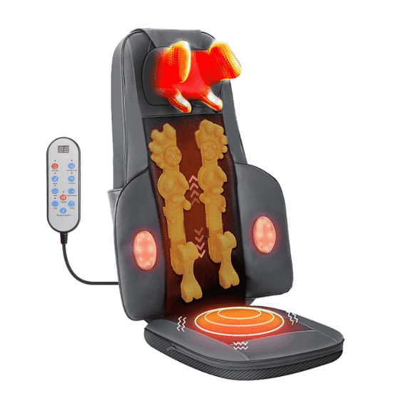 Shiatsu Deep-Kneading Chair Pad Seat Massager w Adjustable Neck & Back/ Heat for Home Office, Gray