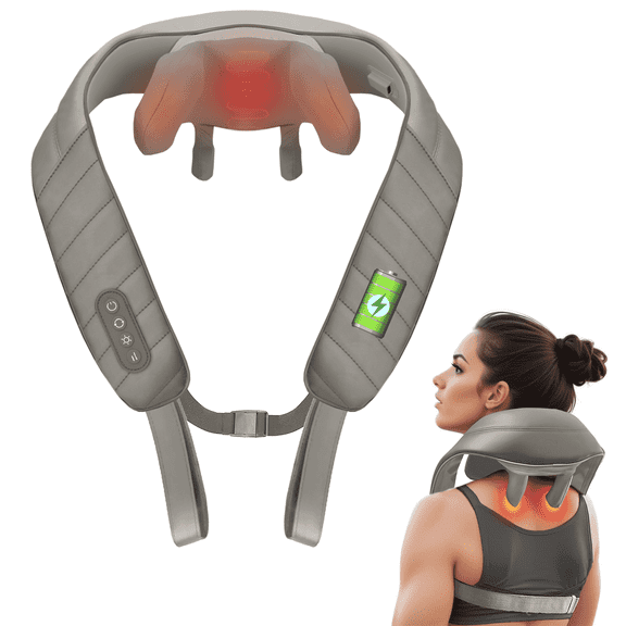 Snailax Cordless Shiatsu Neck Back Massager with Heat for Pain Relief Deep Tissue, Gray, Gifts