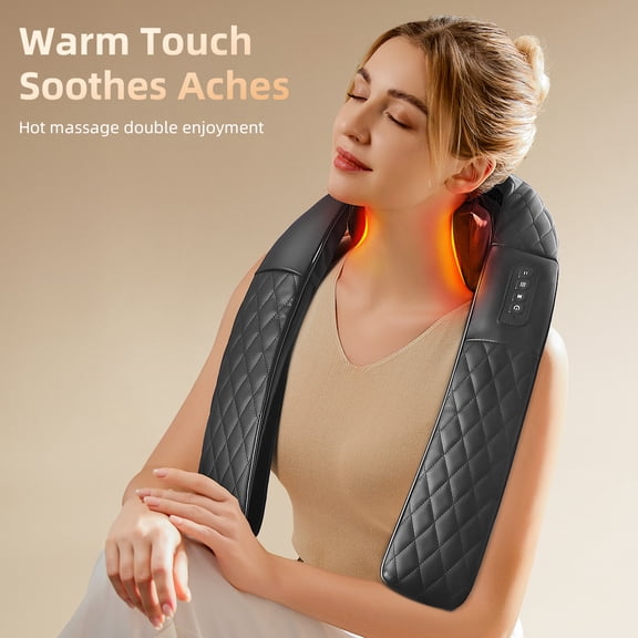 Shiatsu Neck Back Shoulder Massager with Heat, Electric Deep Tissue Kneading Massage Pillow & Massage Wrap, Black