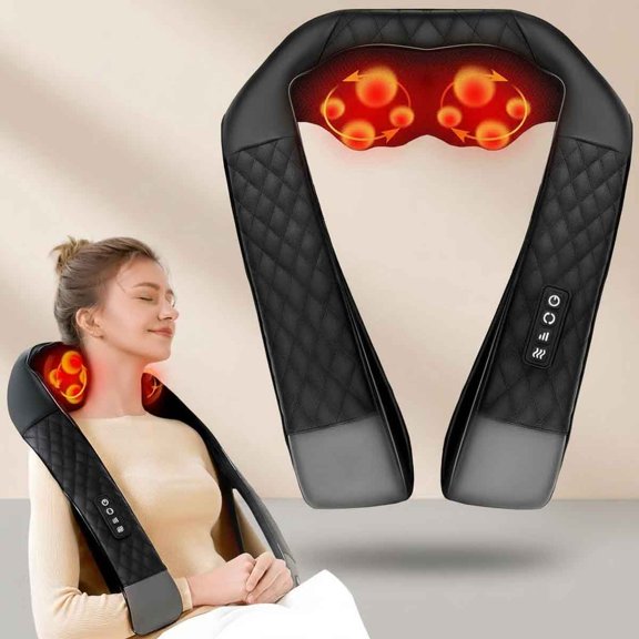 Shiatsu Neck and Back Massager with Heat, 4D Deep Tissue Kneading Massage, Ergonomic Design, Not Cordless