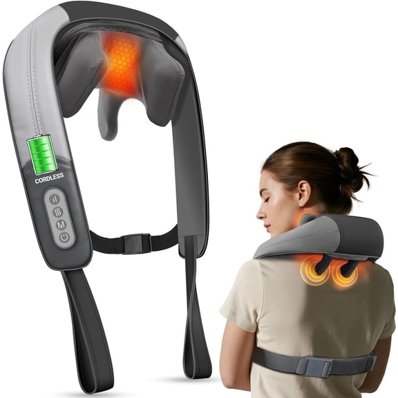 Cupilo Shiatsu Neck and Back Massager with Heat, 4D Cordless Electric Deep Tissue Kneading Massage for Shoulder Leg Body Muscle Pain Relief, Home Office Use