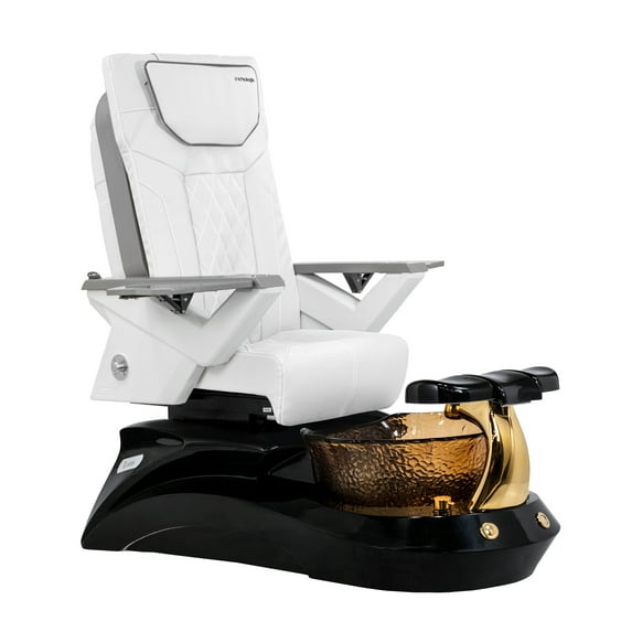 Shiatsulogic Pedicure Chair FX with Discharge Pump, Pipe-Less Magnetic Jet Pedicure Spa, Black/Gold LotusII Tub, White Coverset