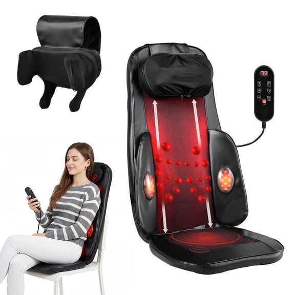Shiatsus Neck and Back Massager with Heat - 3D Kneadings & Vibration Full-Back Massage Cushion to Ease Muscle Stiffness, Adjustable Intensity & Height for Office Chair, Home Use