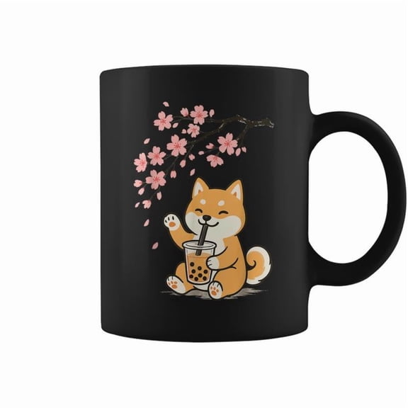 Shiba Inu Bubble Tea Cherry Blossom Coffee Mugs