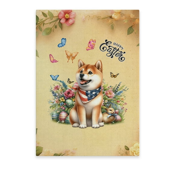 Shiba Inu Celebrates Spring and Enjoys a Happy Easter Vertical Matte Canvas Poster Shibas Dog Lovers Gifts Idea Wall Art Home Decor - 02001