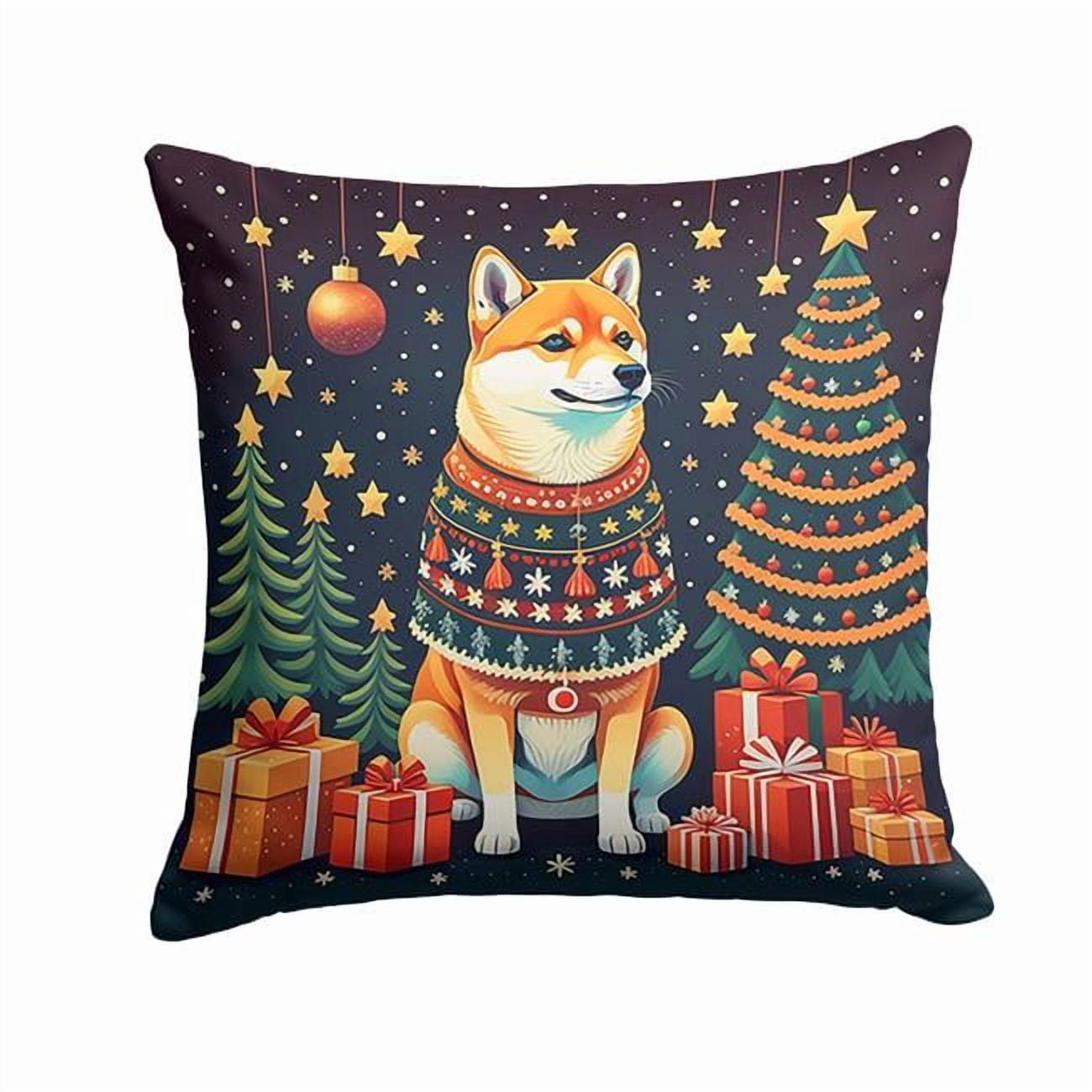 Shiba Inu Christmas Fabric Decorative Pillow 18 in x 18 in