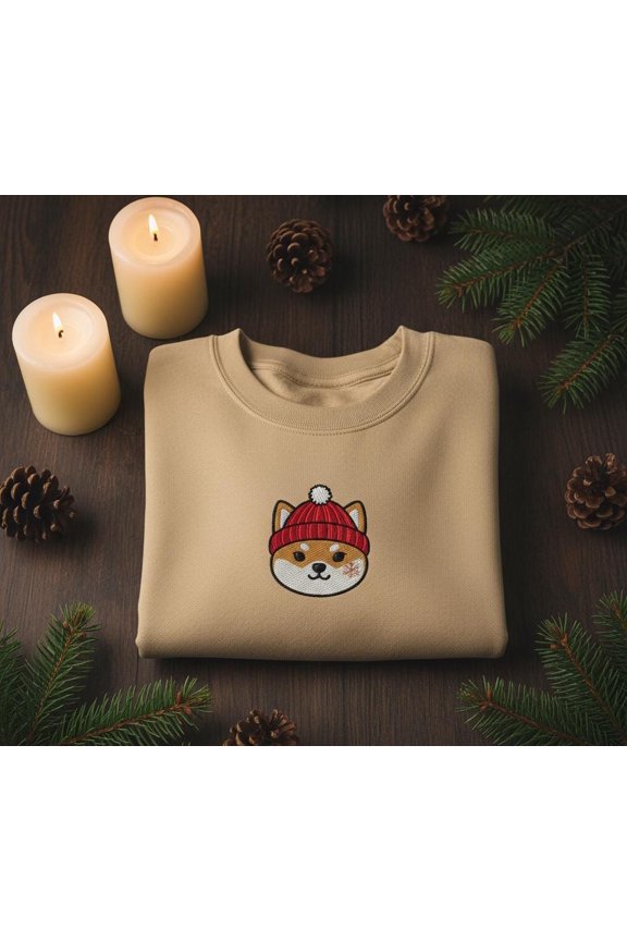 Shiba Inu Christmas Sweatshirt, Cute Dog Embroidery Crewneck, Cozy Winter Pet Lover Gift, Holiday Puppy Sweater