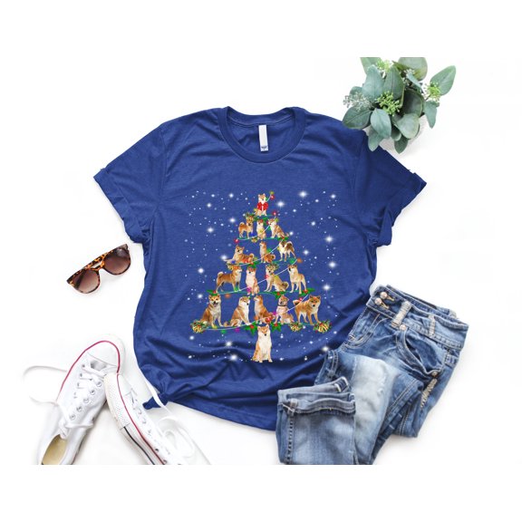 Shiba Inu Christmas Tree T-Shirt, Funny Dog Lover Gift, Shiba Inu Christmas Lights Shirts, Christmas Shirts for Women Men