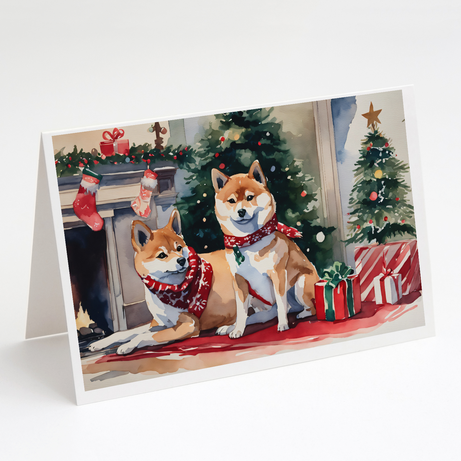 Shiba Inu Cozy Christmas Greeting Cards Pack of 8 7 in x 5 in