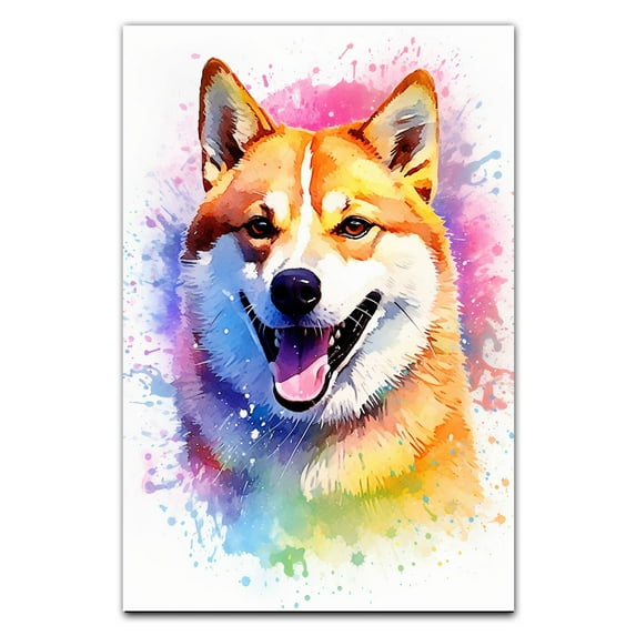 Shiba Inu Dog Art - Watercolor Style Wall, Home or Apartment Decor - Sweet Poster Print Gift for Puppy Lovers, Dog Lovers, Women, Girls, Kids, Baby Room, Nursery