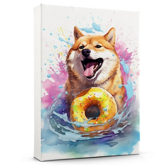 Shiba Inu Dog Canvas Wall Art,Pet Canvas Painting Puppy Artwork,Colorful-Watercolor Original Artwork Print For Bedroom, Bathroom Wall Art decor