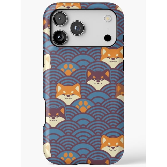 Shiba Inu Dog Faces, Paw Prints and Blue Waves Tough Case for Apple ...
