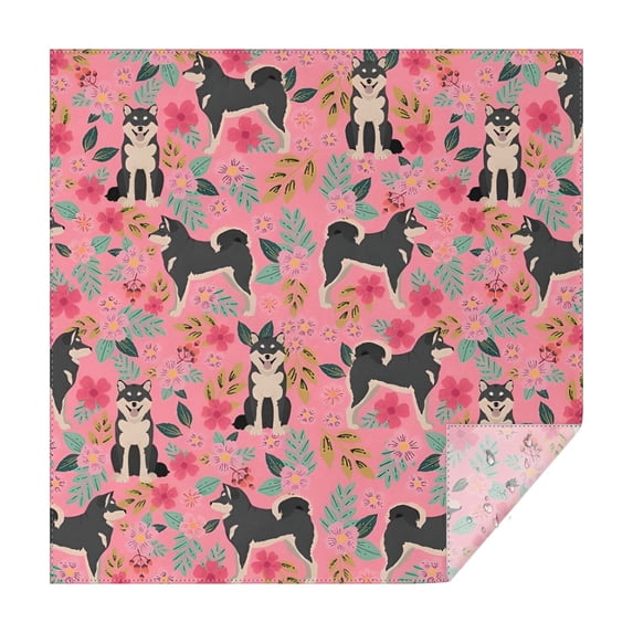 Shiba Inu Dog and Flower Floral Square Tablecloth,Waterproof Square Table Cover,Wipeable Spillproof Washable Table Cover for Home Kitchen Party Decor 42"X42"(107x107cm)