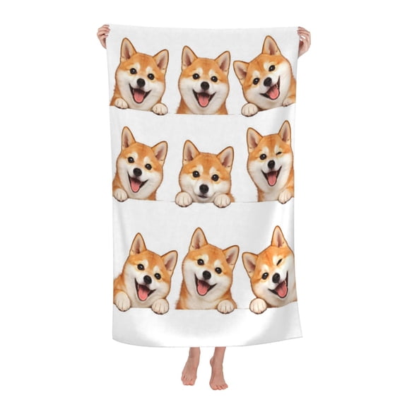 Shiba Inu Dog Funny Dog Face Bath Towel Soft and Highly Absorbent for Adults