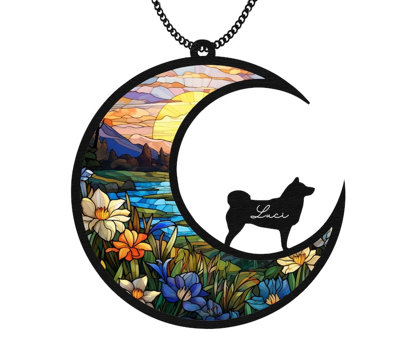 Shiba Inu Dog Memorial Suncatcher - Loss of Pet Sympathy Gift, Dog on Moon Light Catcher, Gift for Dog Lovers