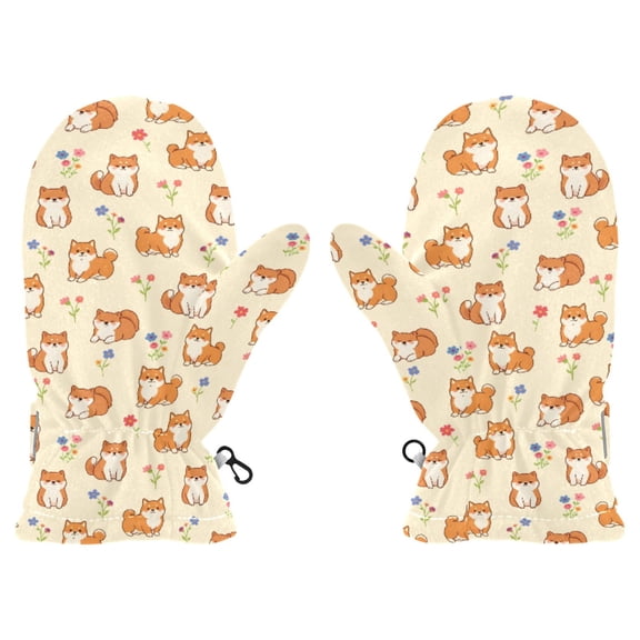 Shiba Inu Dog Pattern Cold Weather Mittens Cozy Gloves with Adjustable Fit Perfect for Outdoor Fun