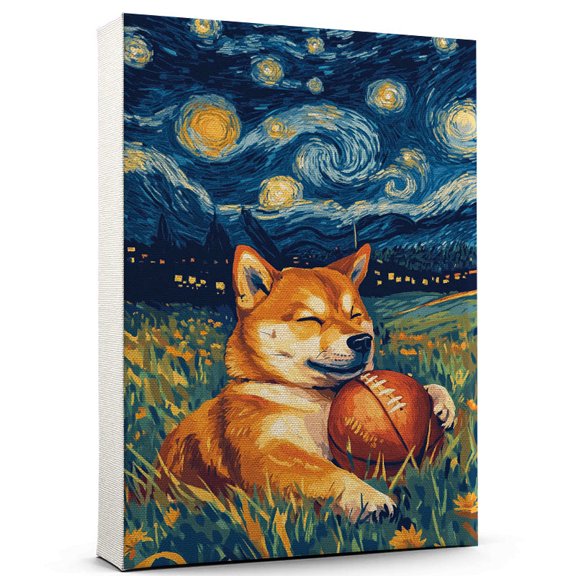 Shiba Inu Dog Playing American Football Canvas  Sports Dog, Perfect for Animal Lovers, Shiba Inu Dog Canvas, American Football Canvas Wall Art for Rooms
